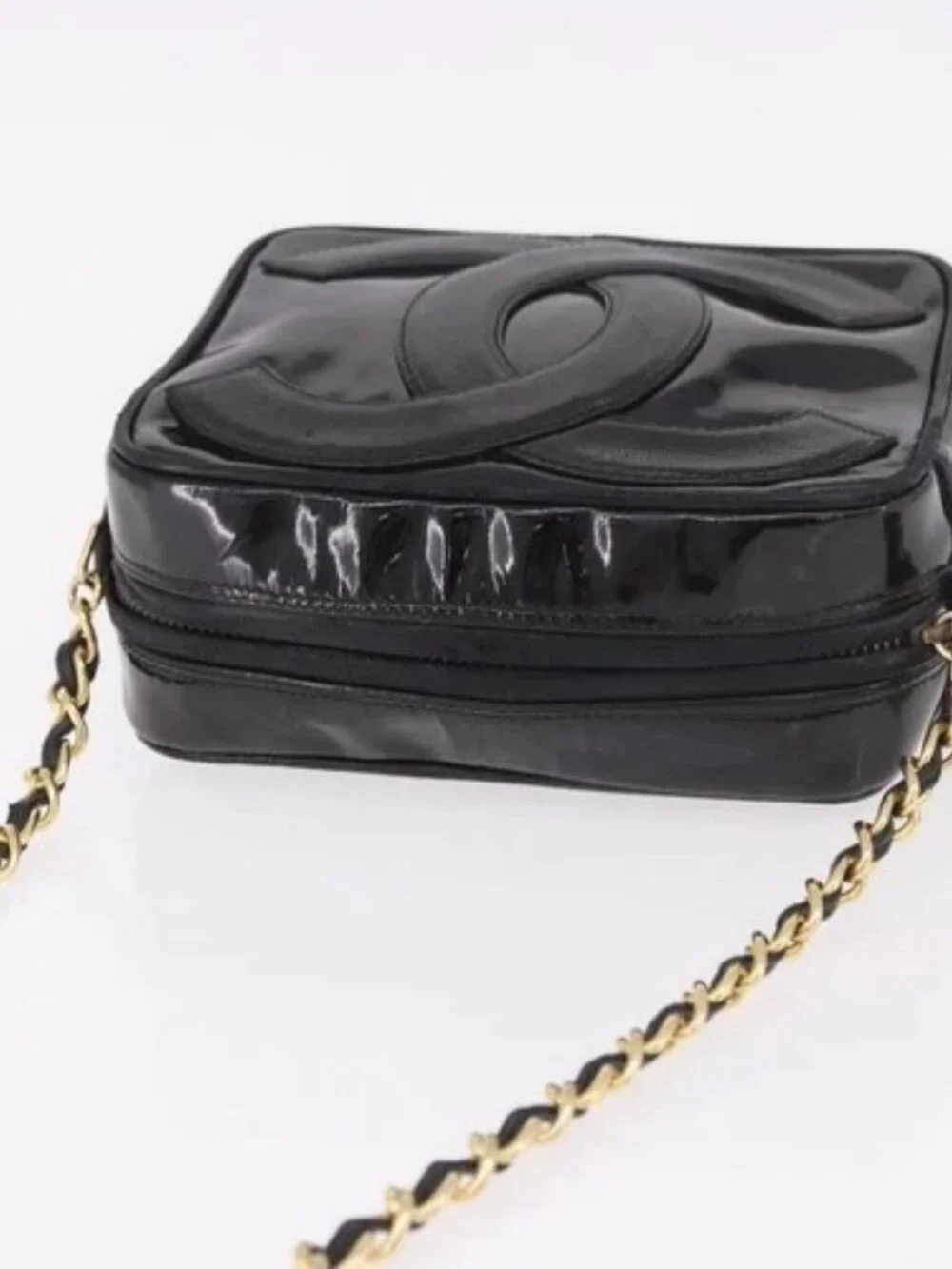CHANEL COCO Mark Chain Shoulder Bag Patent leather Gold Black CC Auth 189232V